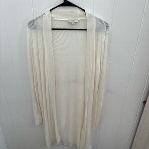 LOFT Cream Open-Front Cardigan
